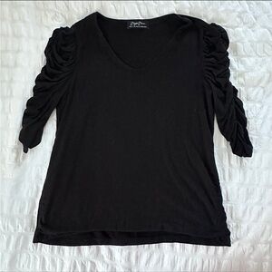 Brigitte Brianna Ruched Sleeve Top Large Black SexyModest